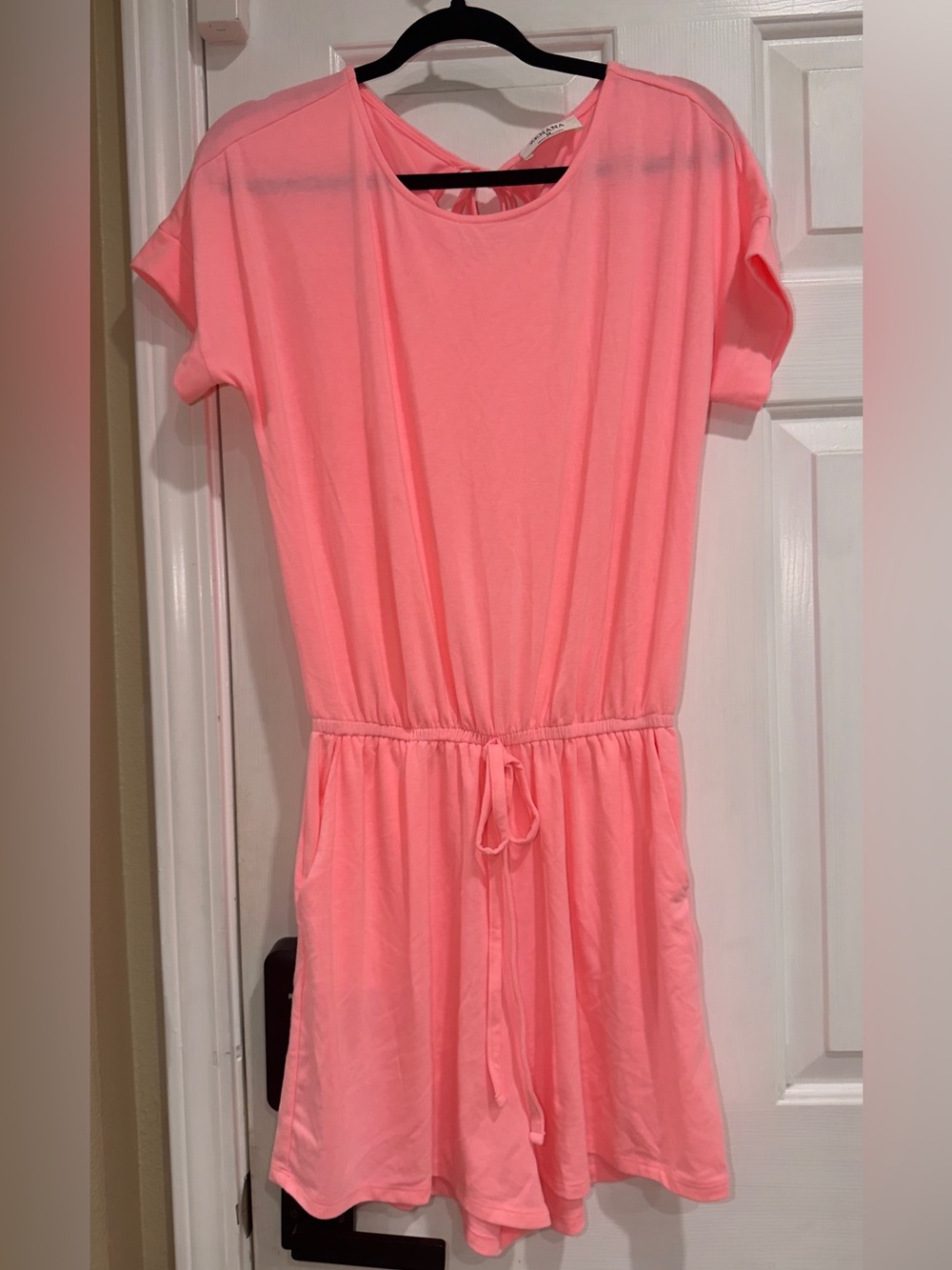 Women's Pink Short-Sleeve Drawstring Romper